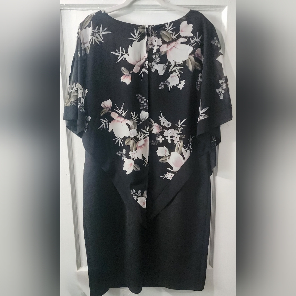 🌷Suzy Shier Black Dress with Blush Floral Asymmetrical Overlay🌷size:XXL - Picture 4 of 6
